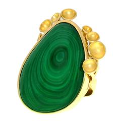 Vintage Modernist Malachite Gold Ring