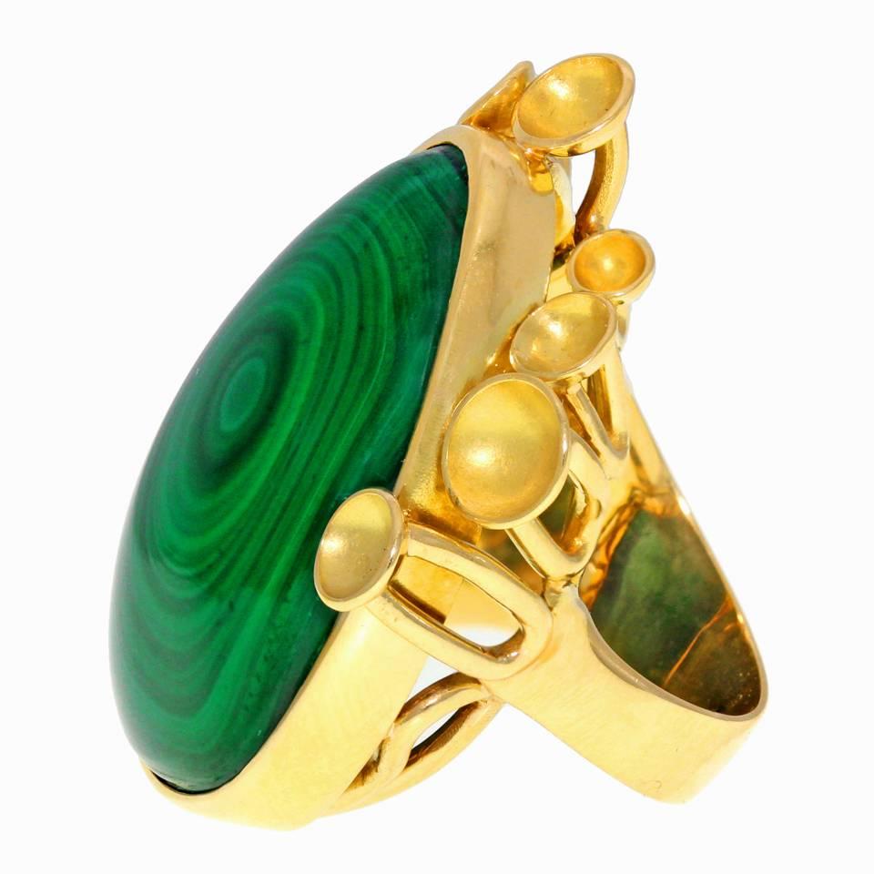 Modernistischer Malachit-Goldring Damen