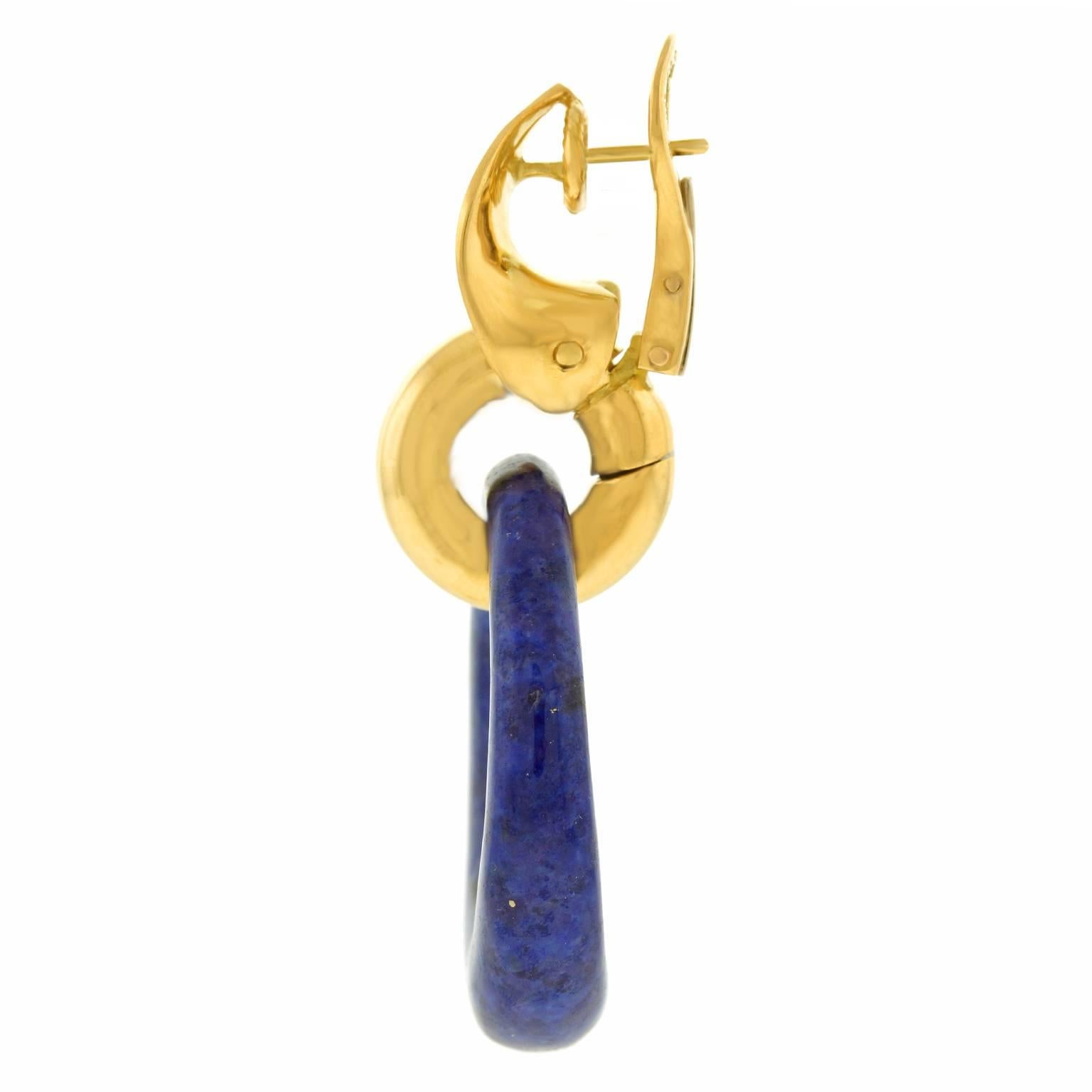 French Lapis and Gold 1970s Earrings 2