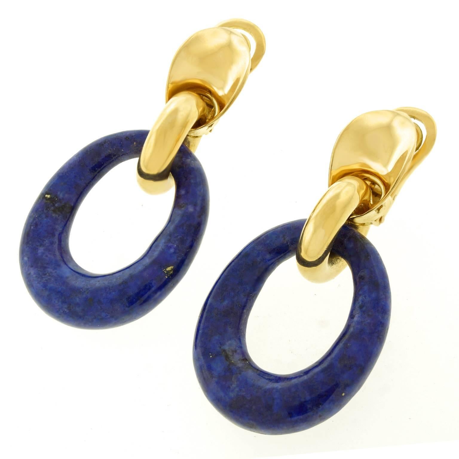 French Lapis and Gold 1970s Earrings 3