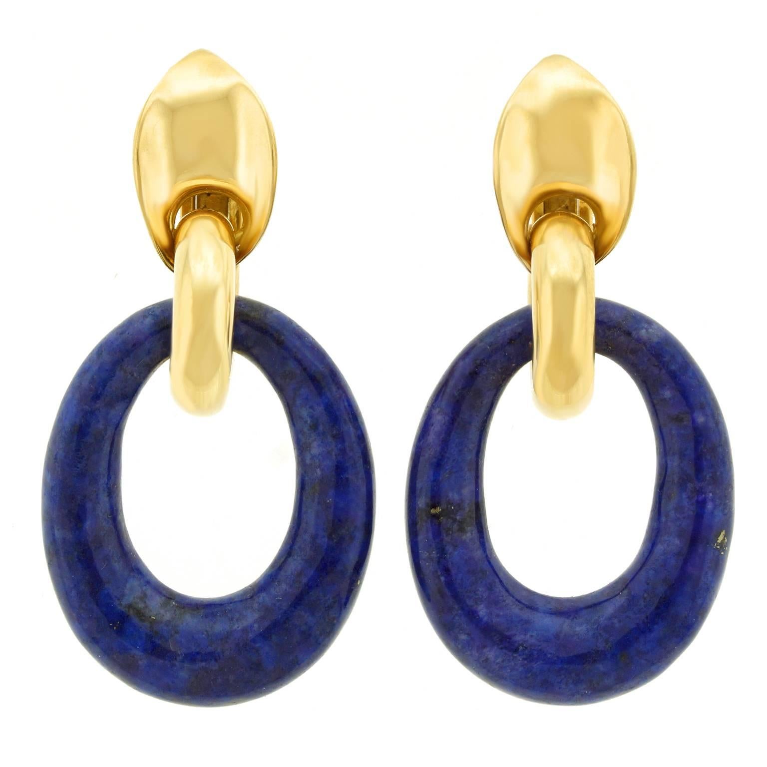 French Lapis and Gold 1970s Earrings