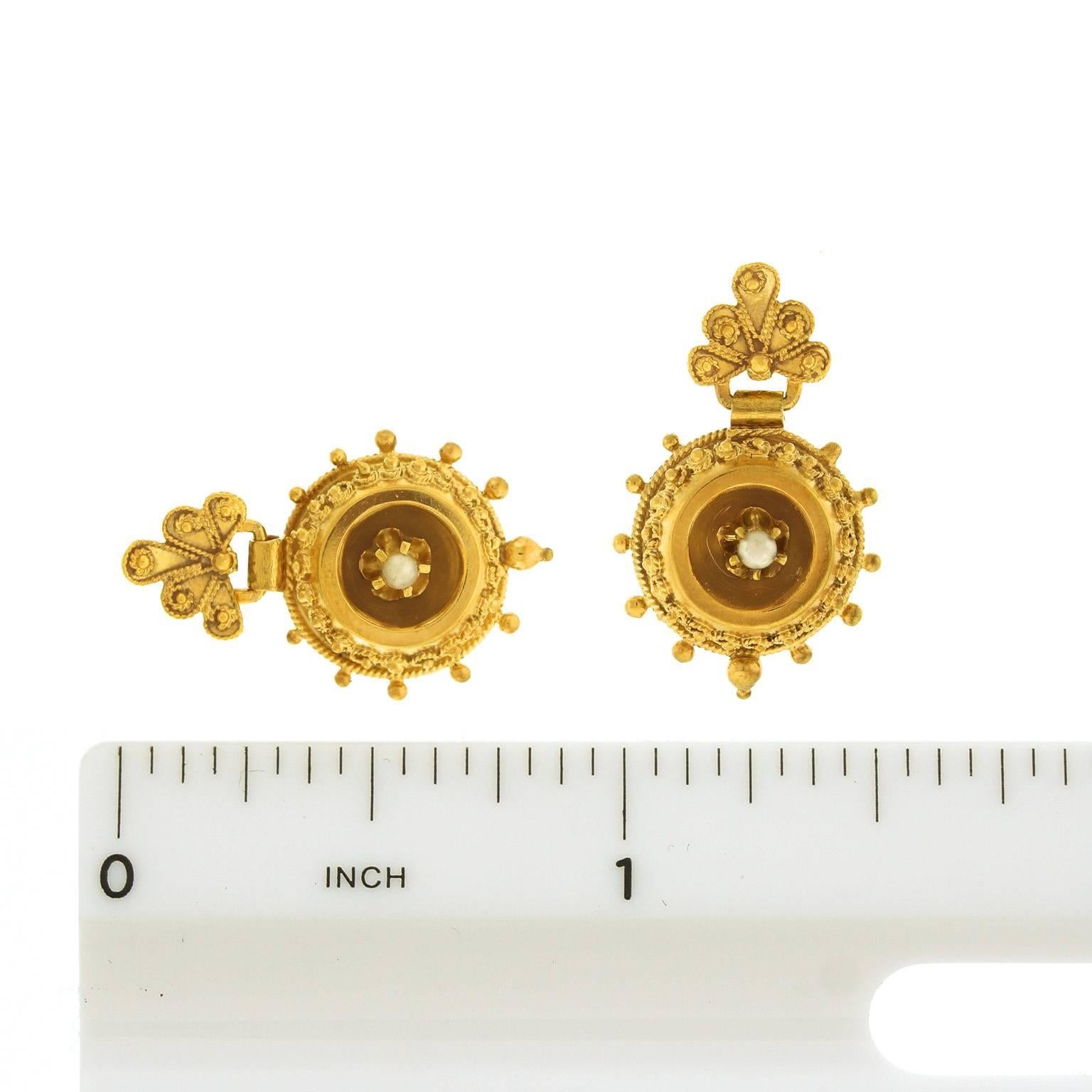 Antike etruskische Revival-Ohrringe aus Gold 1
