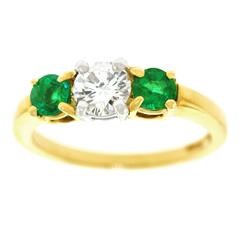 Emerald Diamond Gold Platinum Three-Stone Ring
