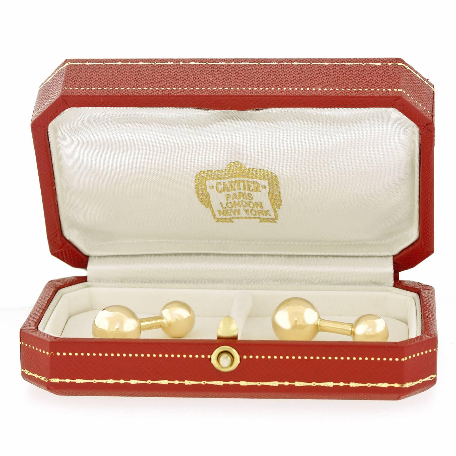 Cartier Gold Ball Cufflinks In Good Condition In Litchfield, CT