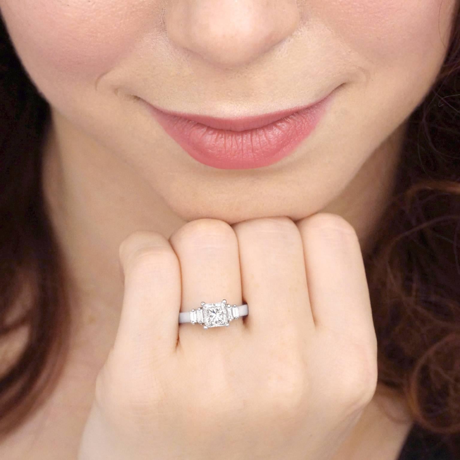 Women's Princess-Cut 1.51 Carat Diamond and Platinum Engagement Ring GIA