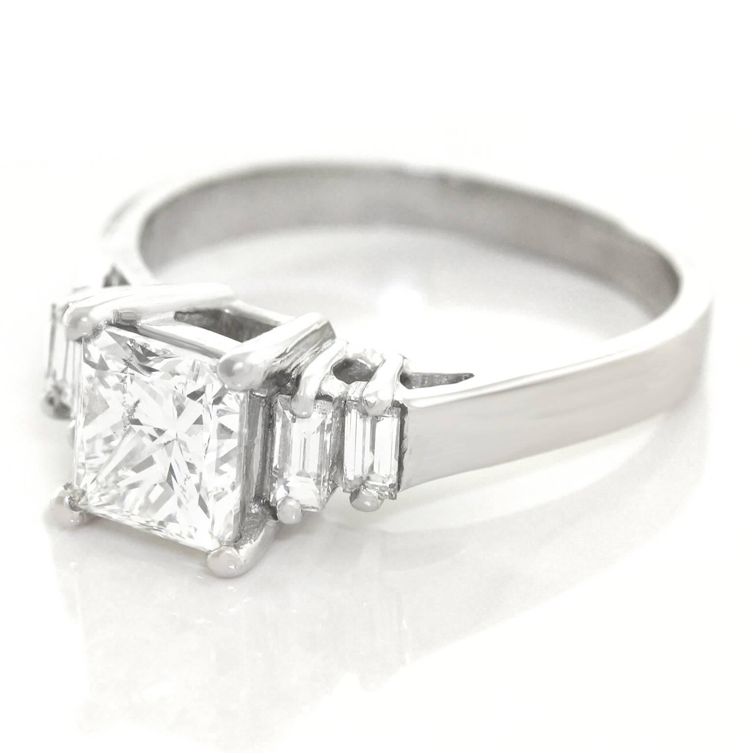 Princess-Cut 1.51 Carat Diamond and Platinum Engagement Ring GIA In Excellent Condition In Litchfield, CT