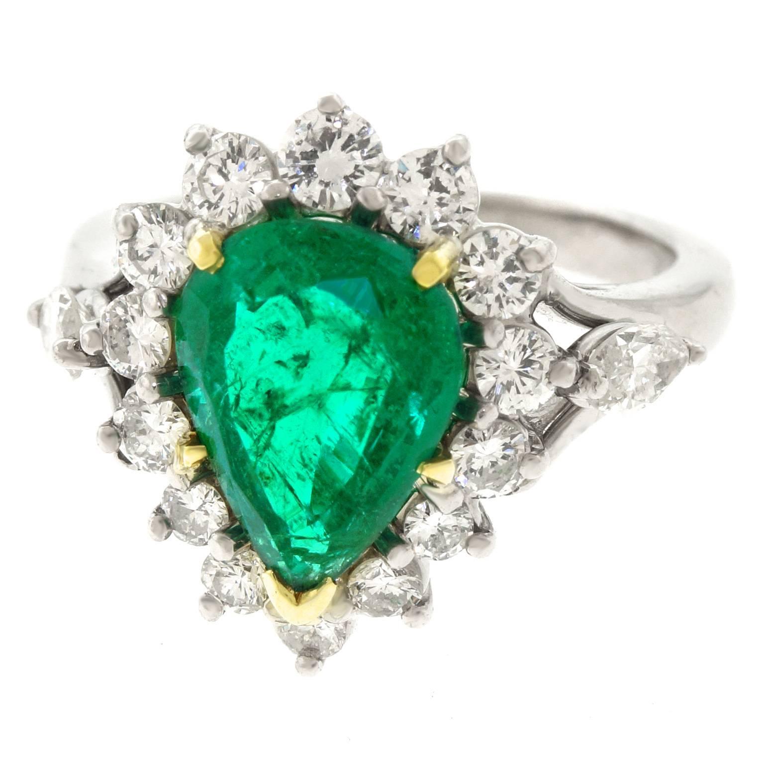 Cartier Emerald Diamond Platinum Ring In Excellent Condition In Litchfield, CT