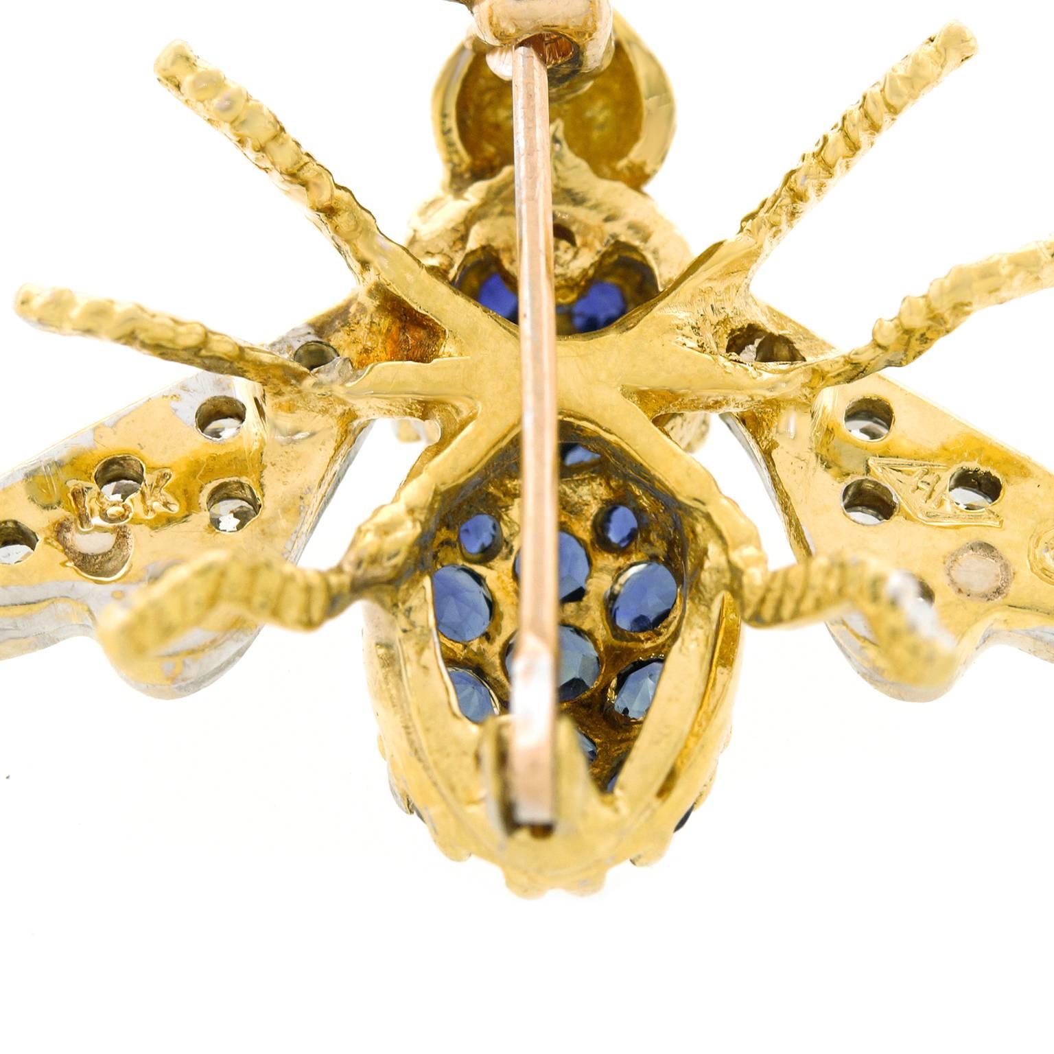 Herbert Rosenthal Sapphire Diamond Gold Bee Brooch 1