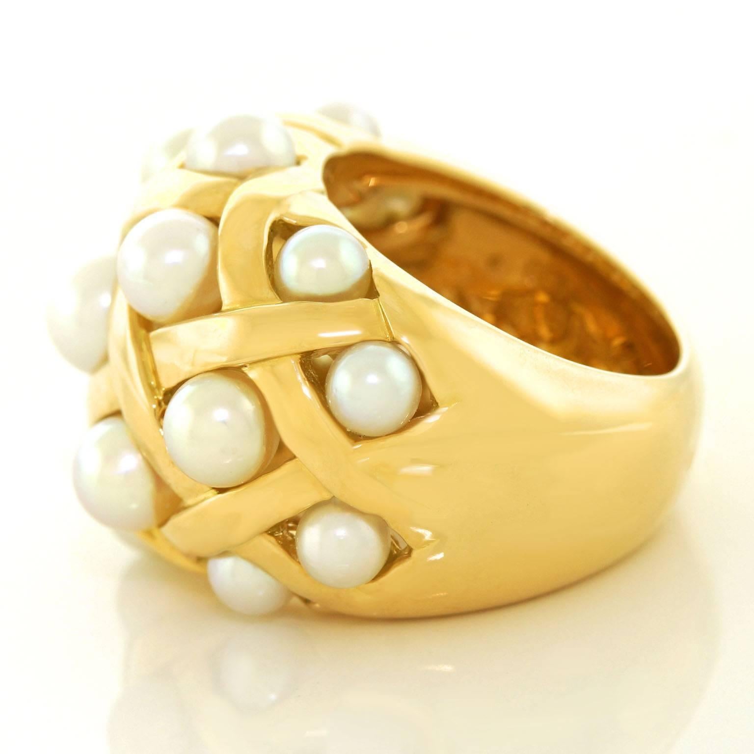 Chanel “Matelasse” Pearl Set Gold Ring 3