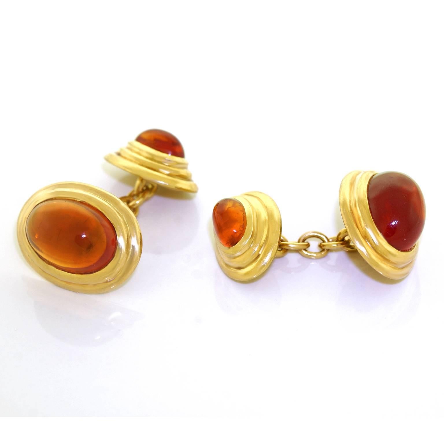 1950s Citrine Gold Cufflink and Stud Dress Set In Excellent Condition In Litchfield, CT