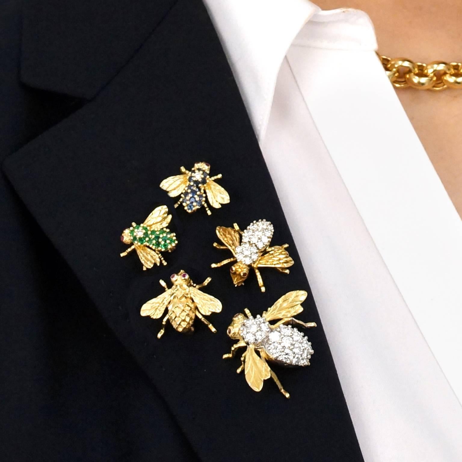 Women's or Men's Herbert Rosenthal Emerald Diamond Gold Bee Brooch