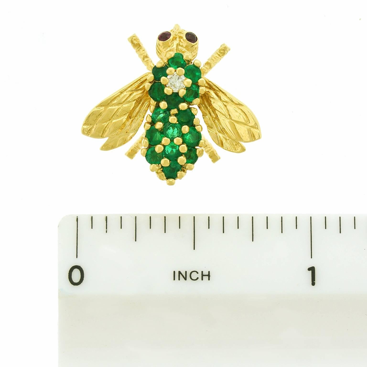 Herbert Rosenthal Emerald Diamond Gold Bee Brooch 2