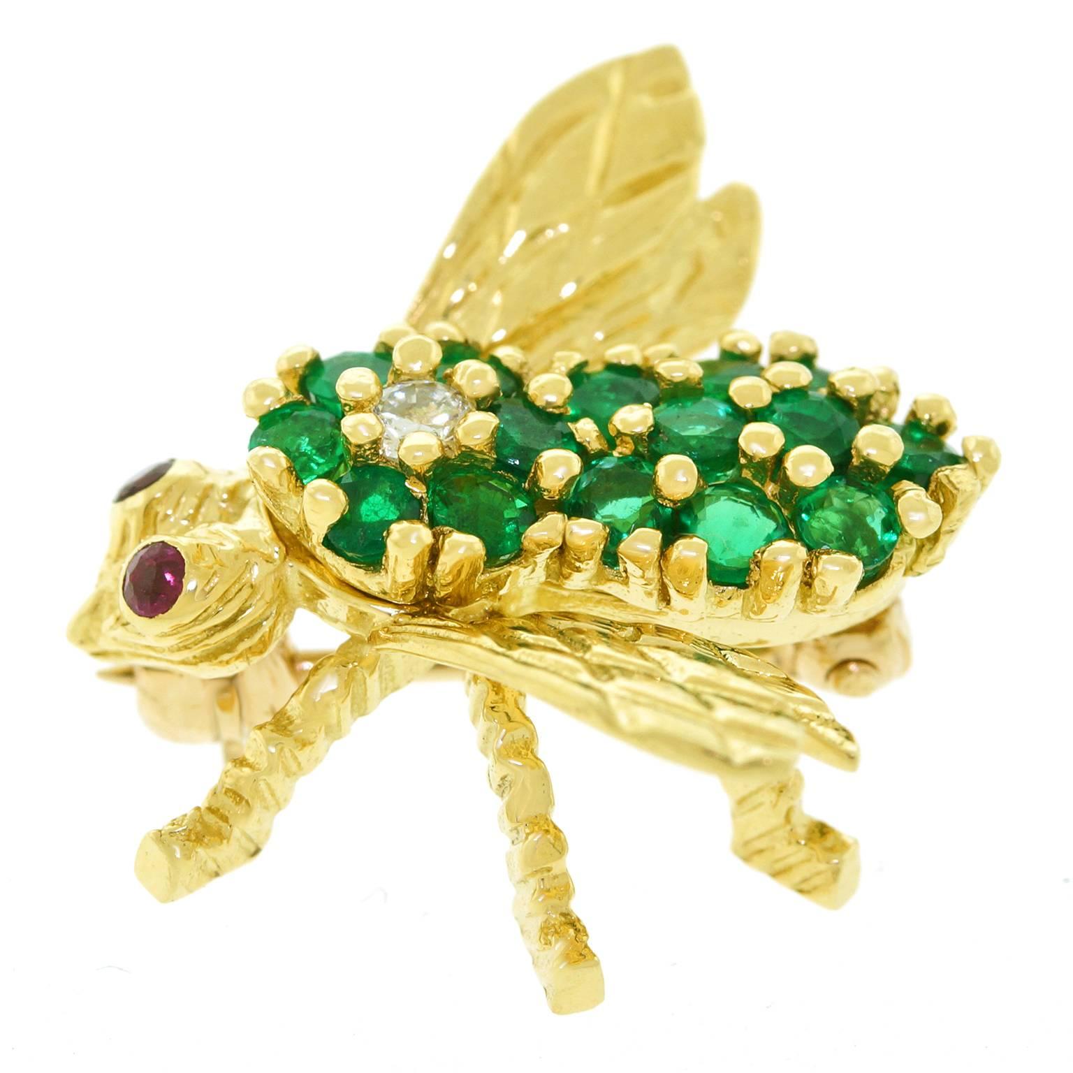 Herbert Rosenthal Emerald Diamond Gold Bee Brooch 3