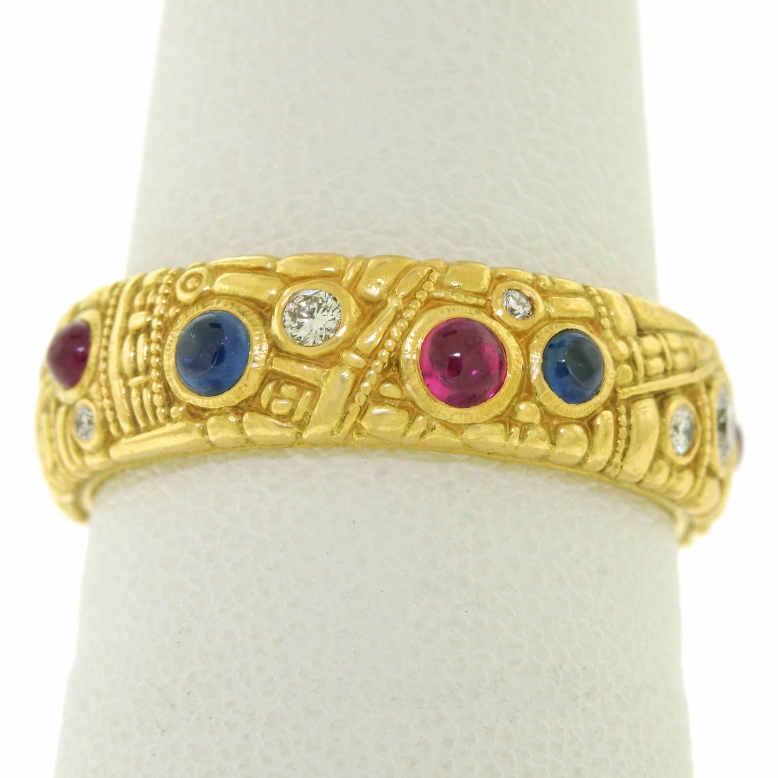 Alex Sepkus Carved Collection Gemstone and Yellow Gold Ring 3