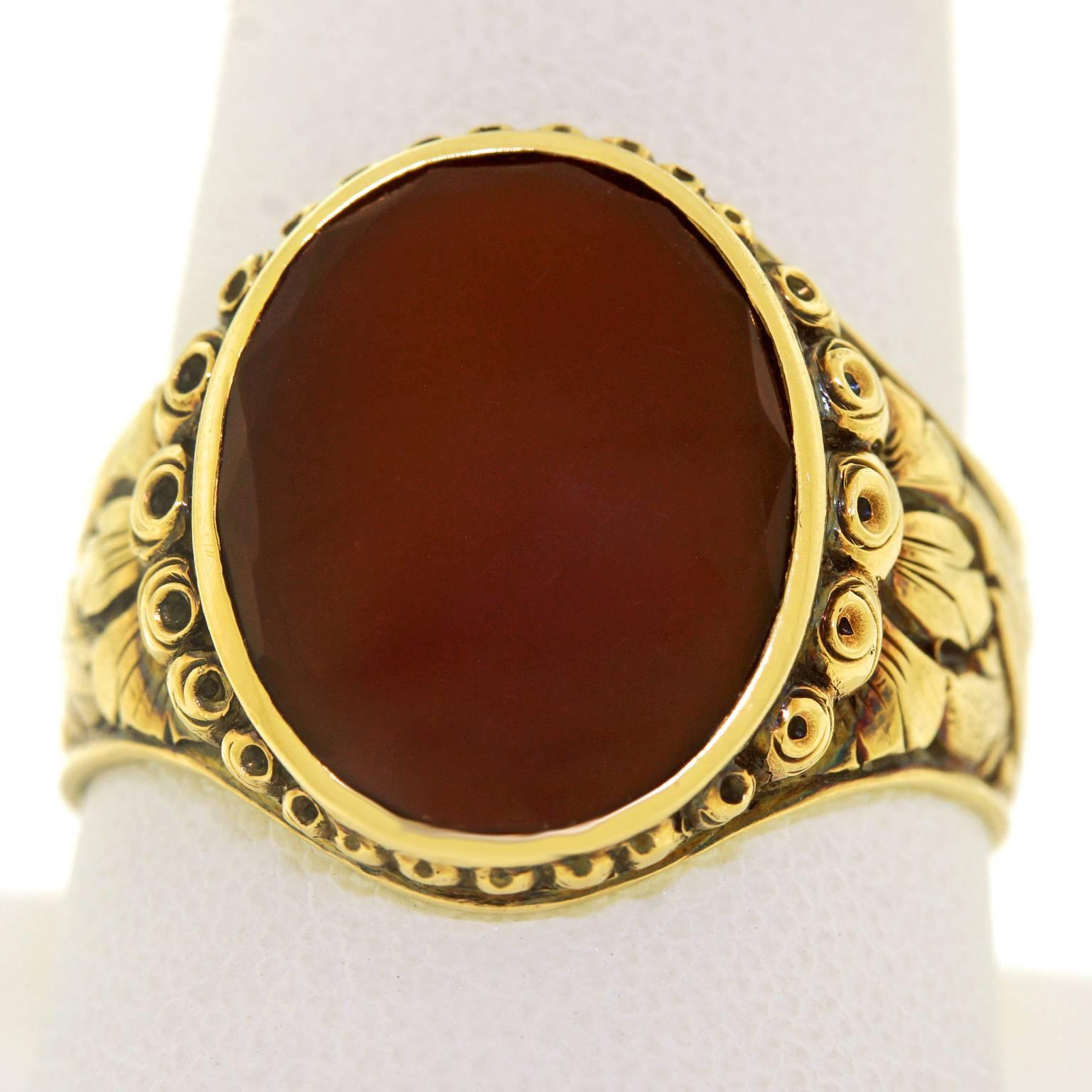 1920s Art Deco Carnelian Gold Signet Ring  4