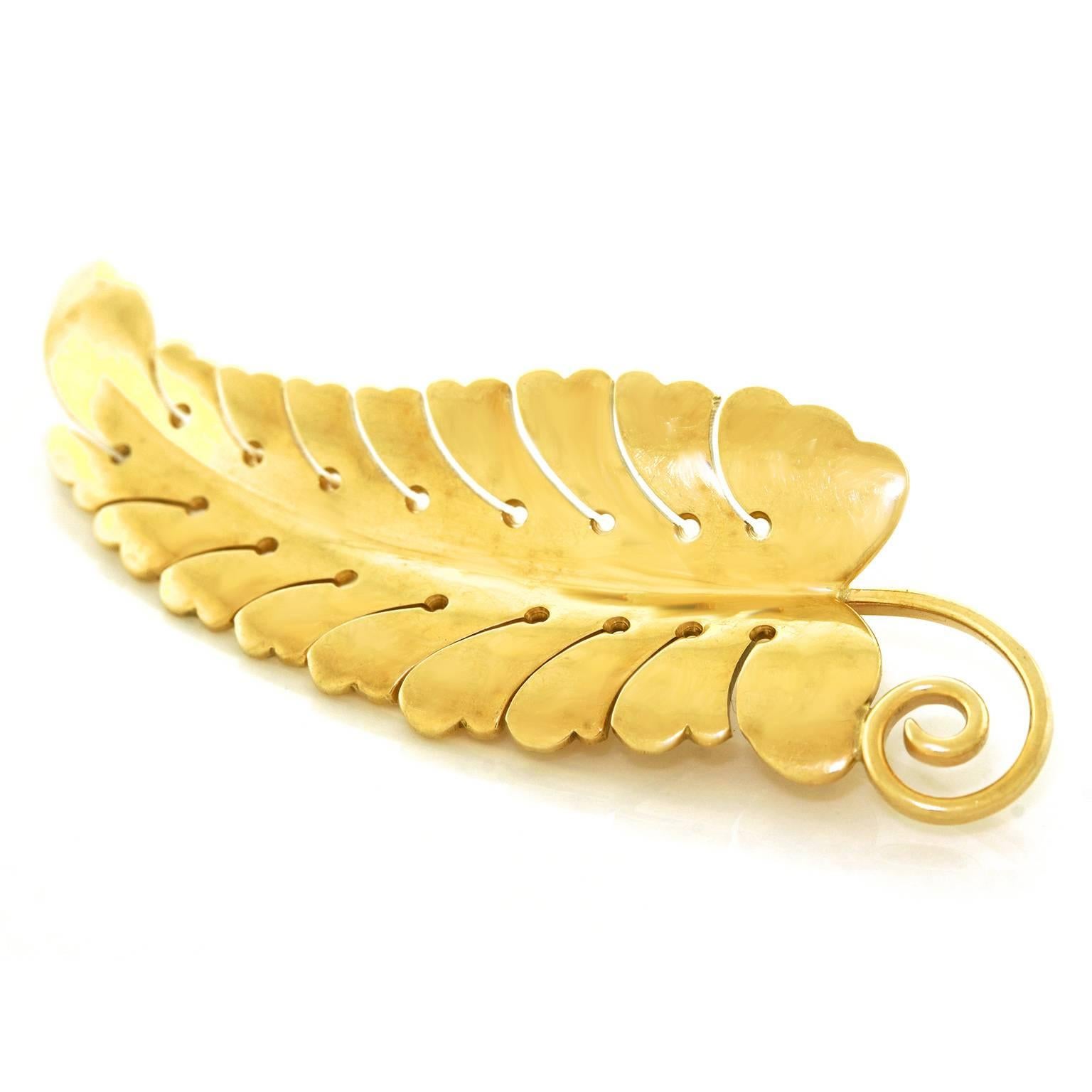 Tiffany & Co. Art Deco Gold Leaf Brooch 4