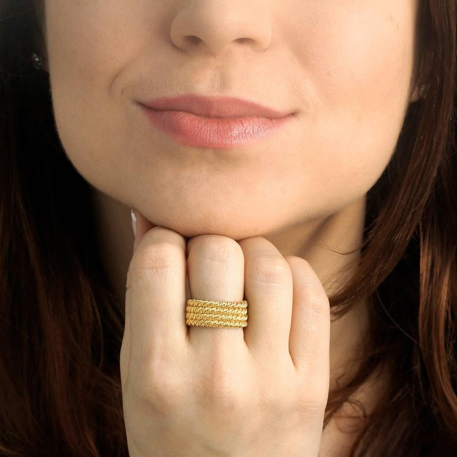 Tiffany & Co. Four Band Gold Rope Twist Ring In Excellent Condition In Litchfield, CT