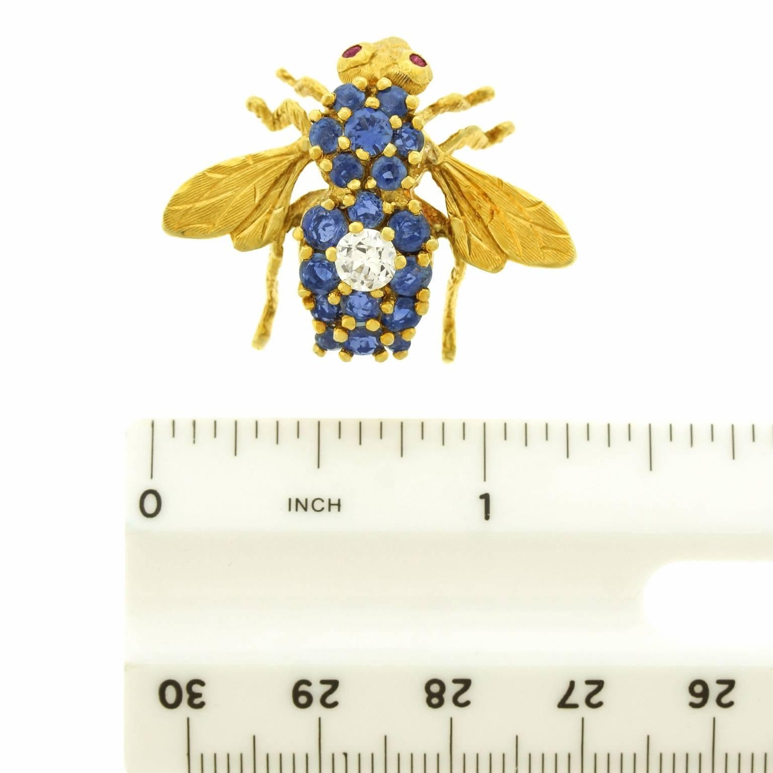 Herbert Rosenthal Sapphire and Diamond-Set Gold Bee Pin 1