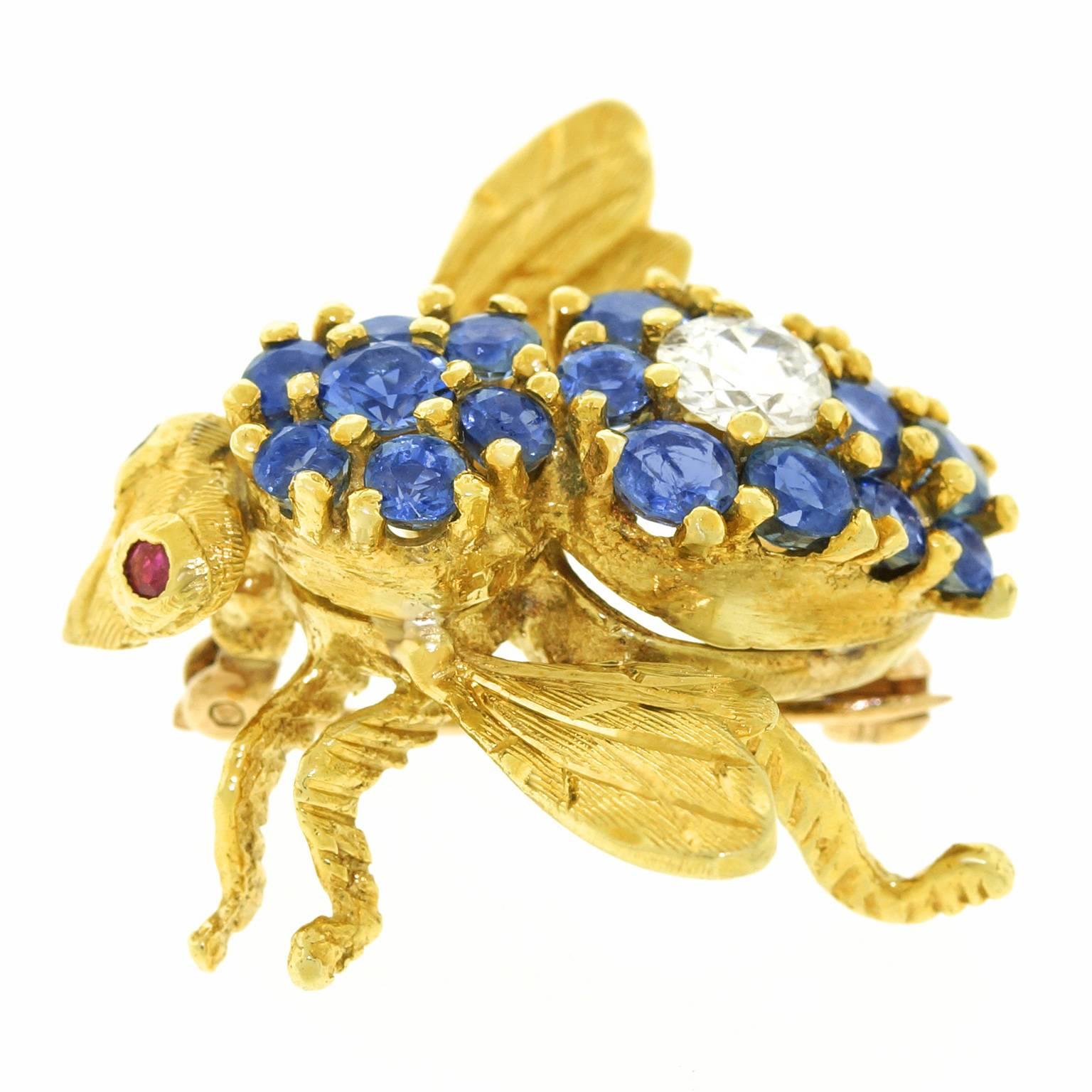 Herbert Rosenthal Sapphire and Diamond-Set Gold Bee Pin 2