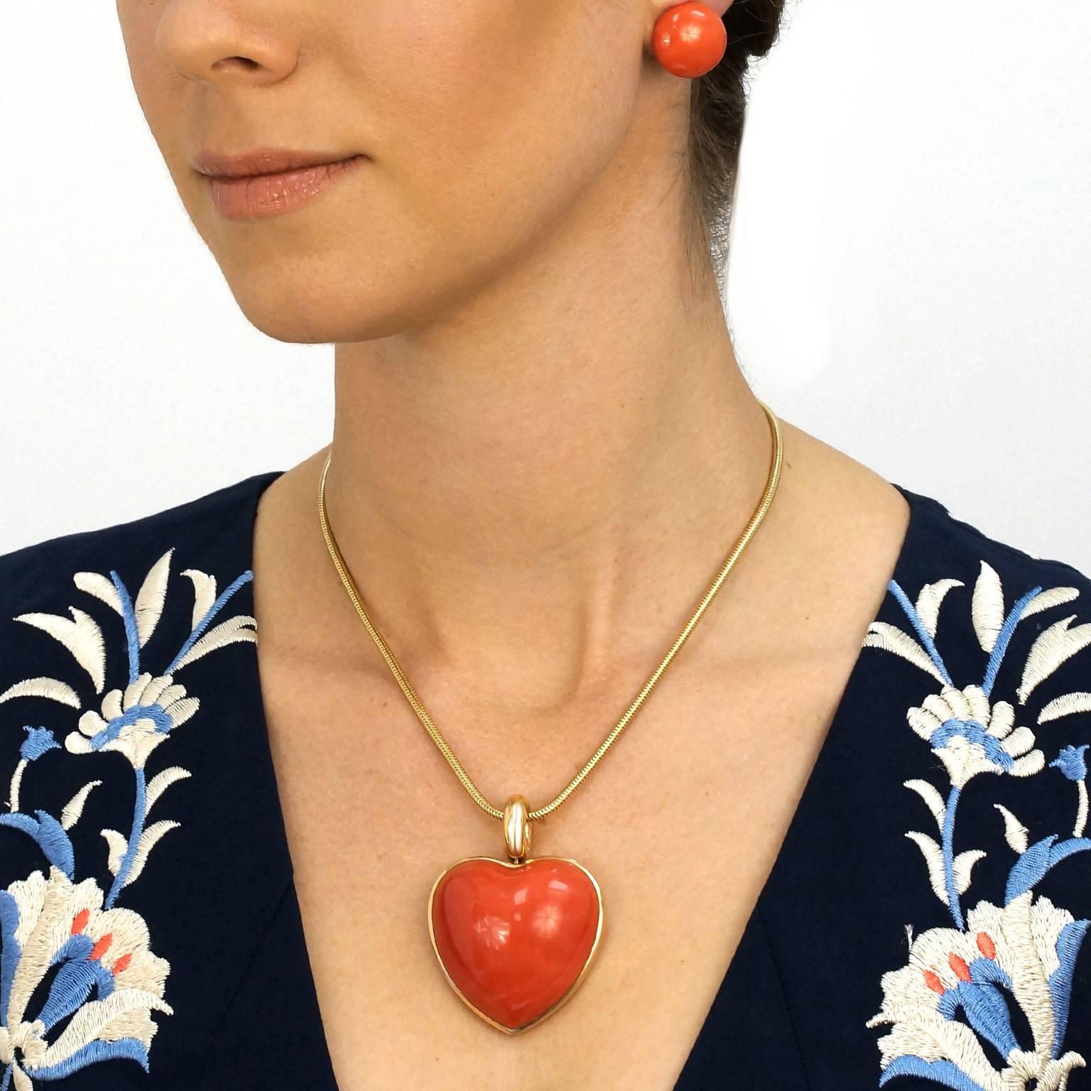 Majo Fruithof Massive Natural Coral Gold Heart Pendant In Excellent Condition In Litchfield, CT