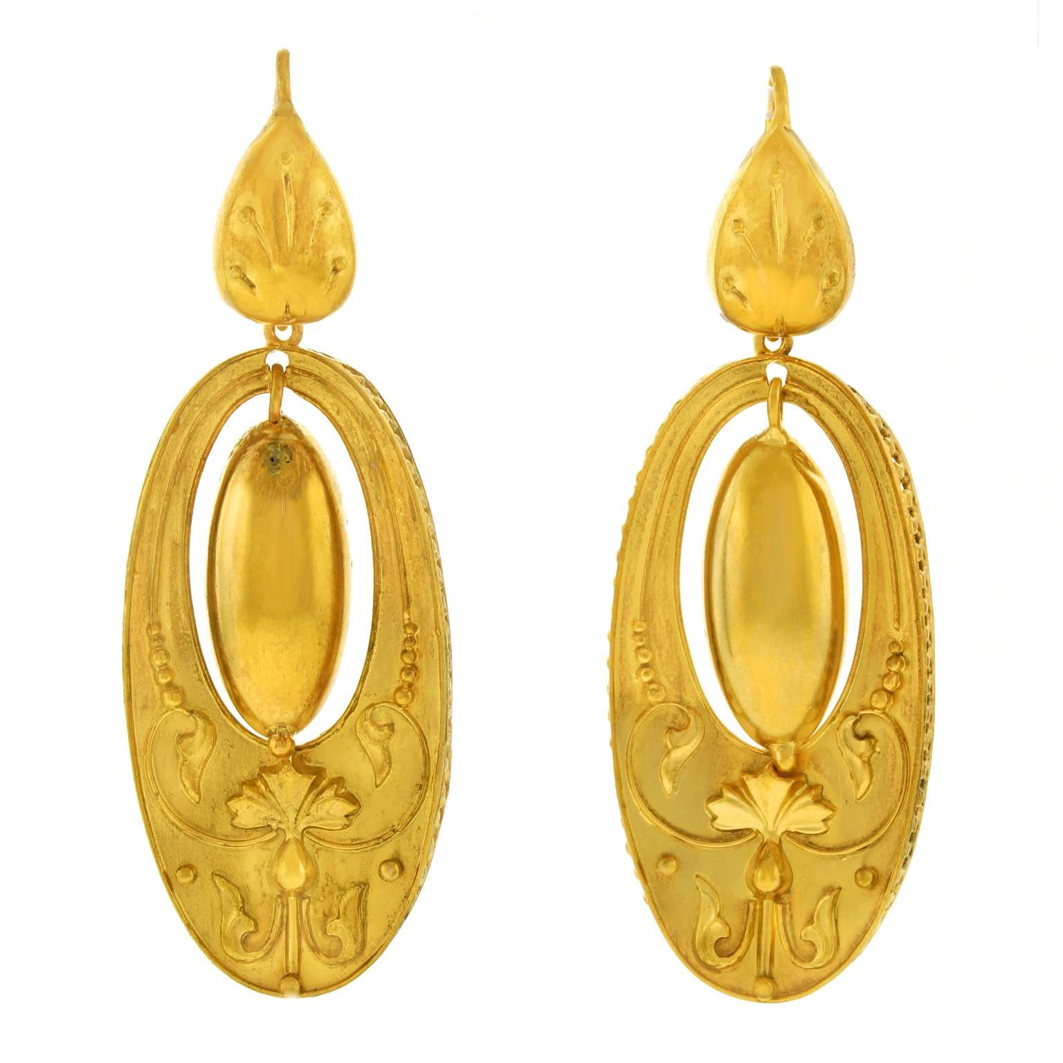 Victorian Antique Art Nouveau Gold Dangle Earrings