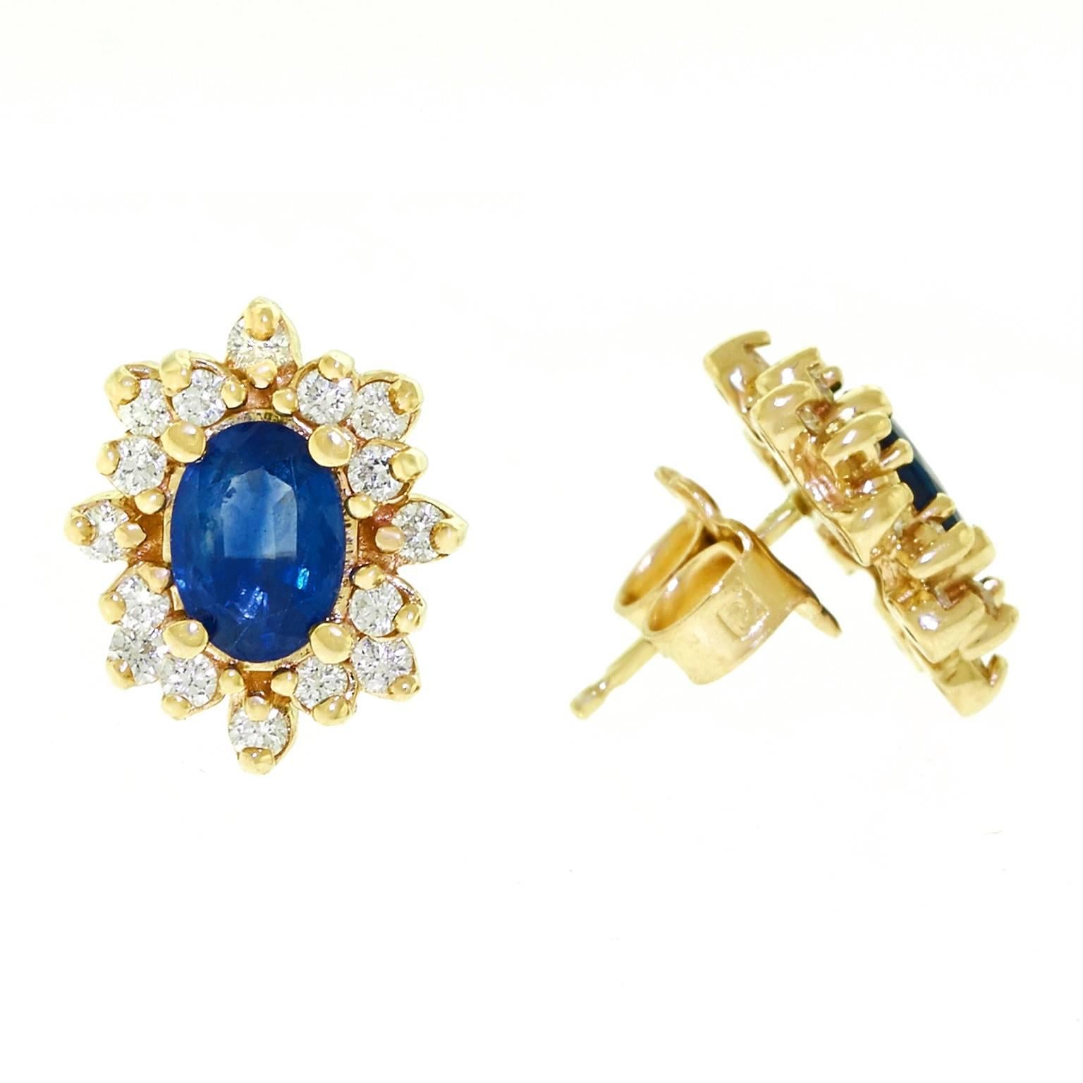 Sapphire Diamond and Gold Earrings In Excellent Condition In Litchfield, CT