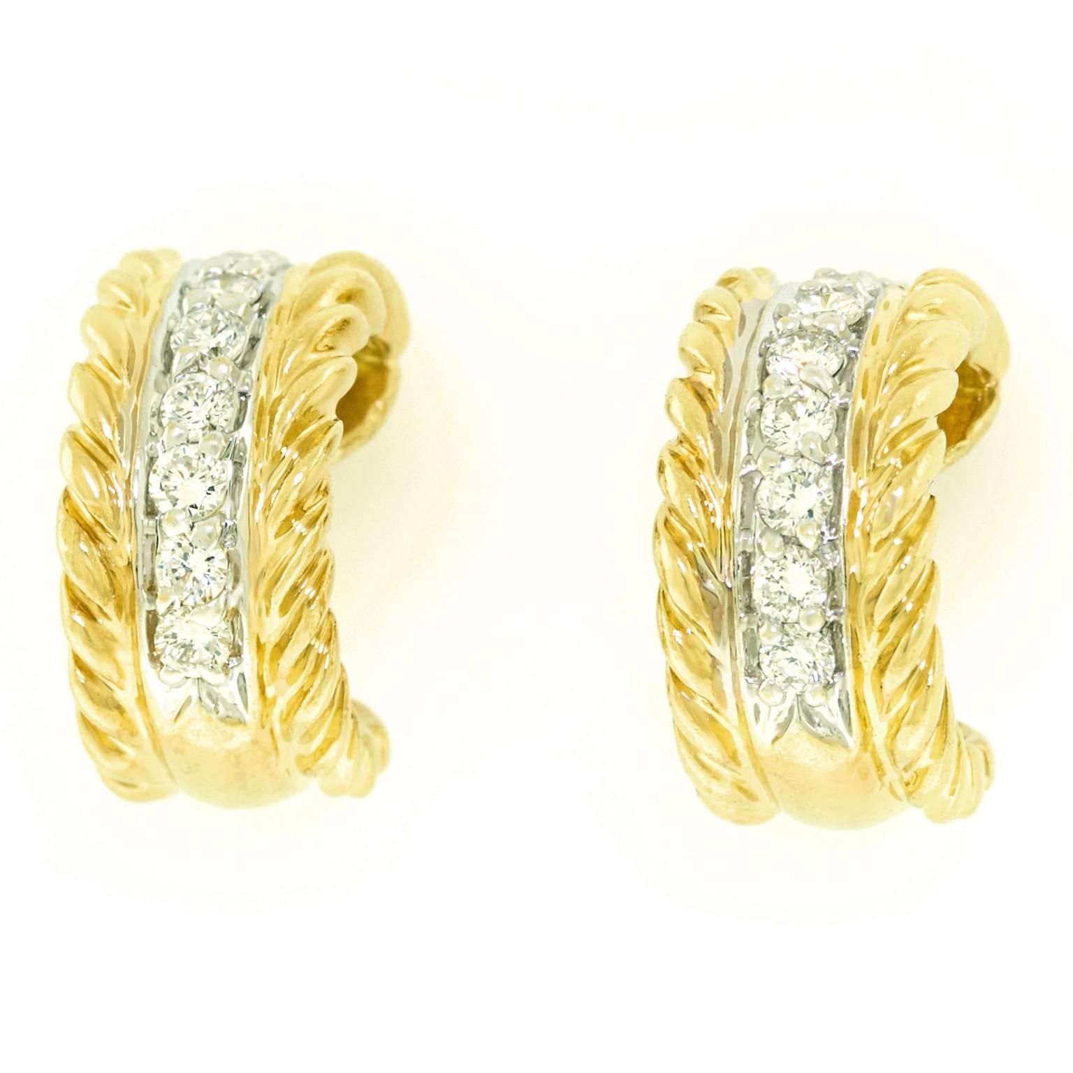David Yurman Diamond and Gold Earrings In Excellent Condition In Litchfield, CT