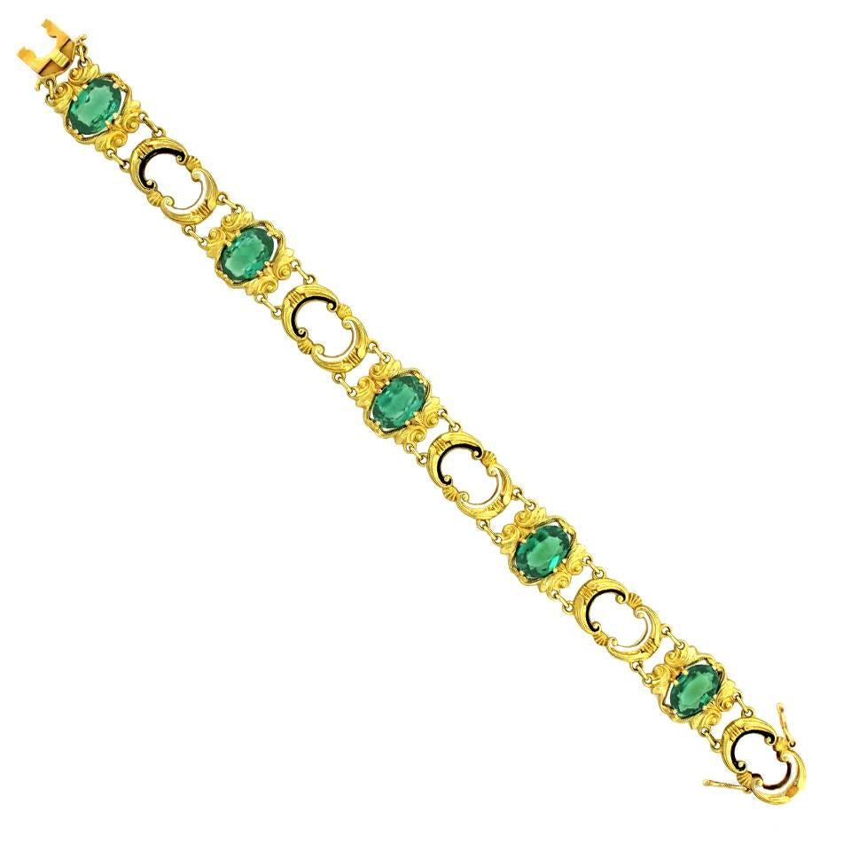 Baroque Revival Green Tourmaline Set Gold Bracelet