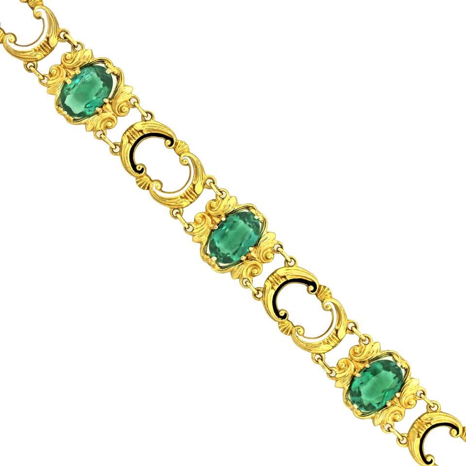 Baroque Revival Green Tourmaline Set Gold Bracelet 3