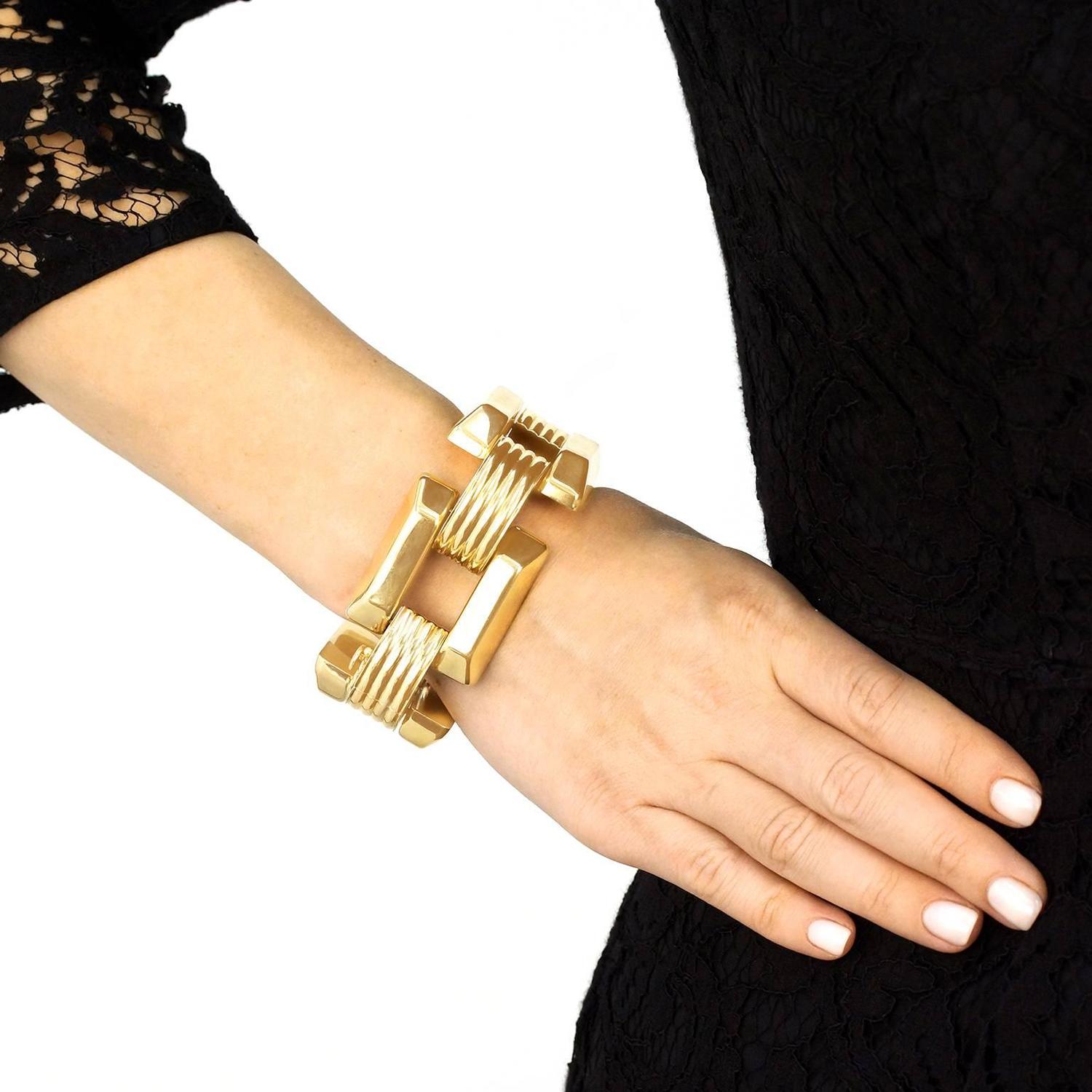 Fabulous Wide Retro Gold Bracelet For Sale at 1stdibs