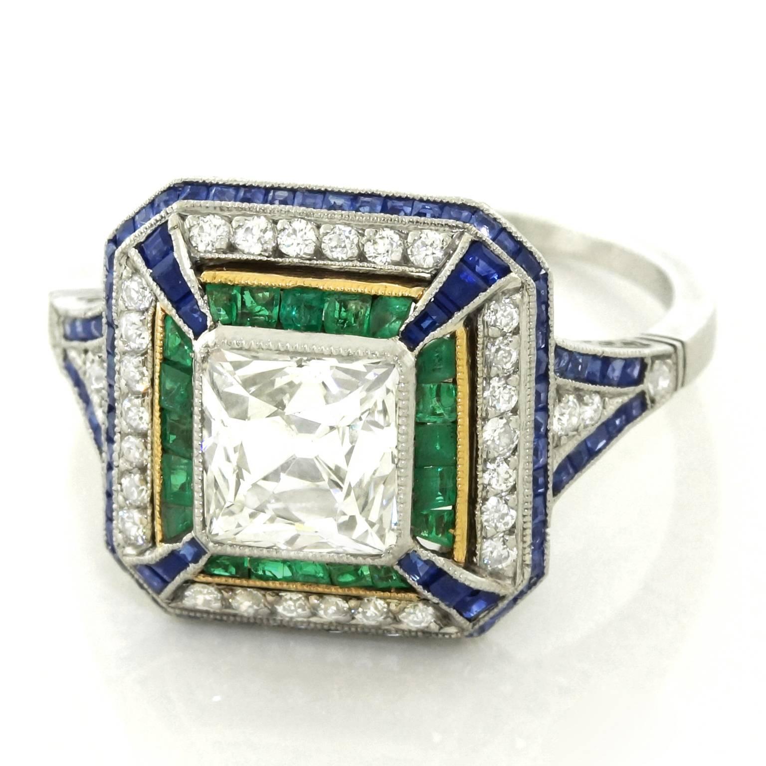 1920s 2.0 Carat Art Deco Sapphire Emerald Diamond Platinum Ring at ...