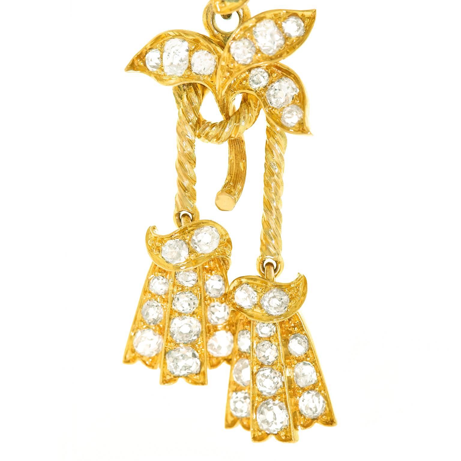 Victorian Diamond Gold Dangle Earrings 3
