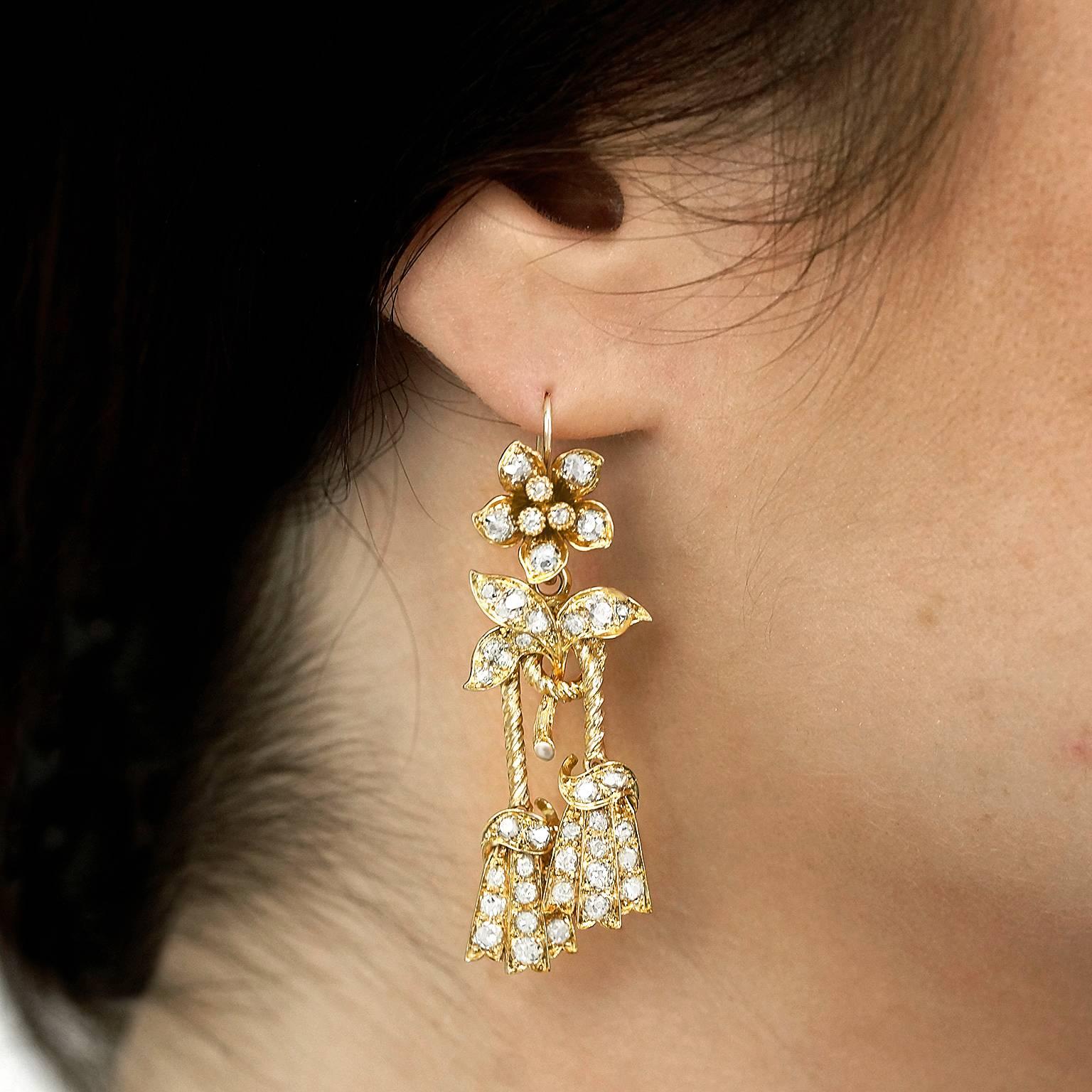 Women's Victorian Diamond Gold Dangle Earrings