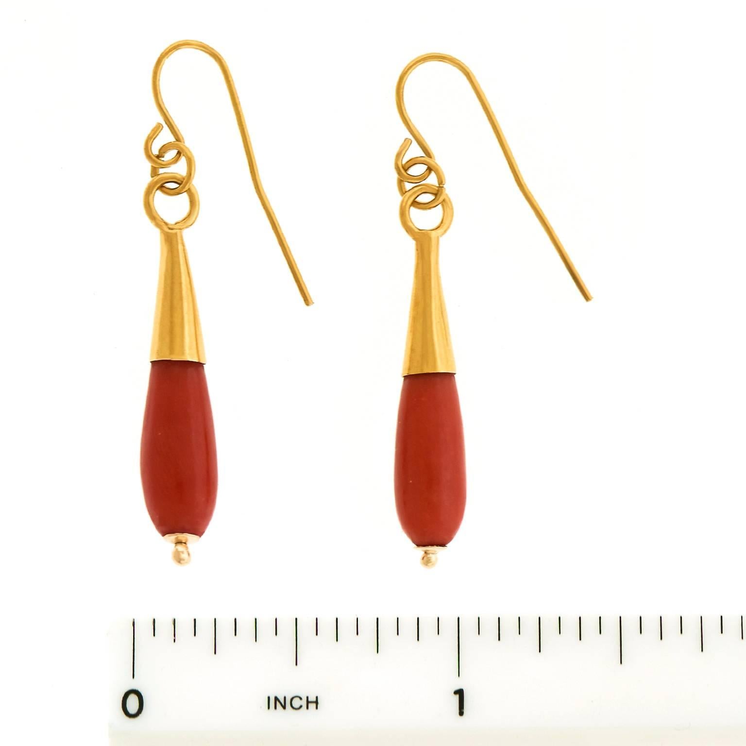 Antique Coral Drop Gold Earrings 2