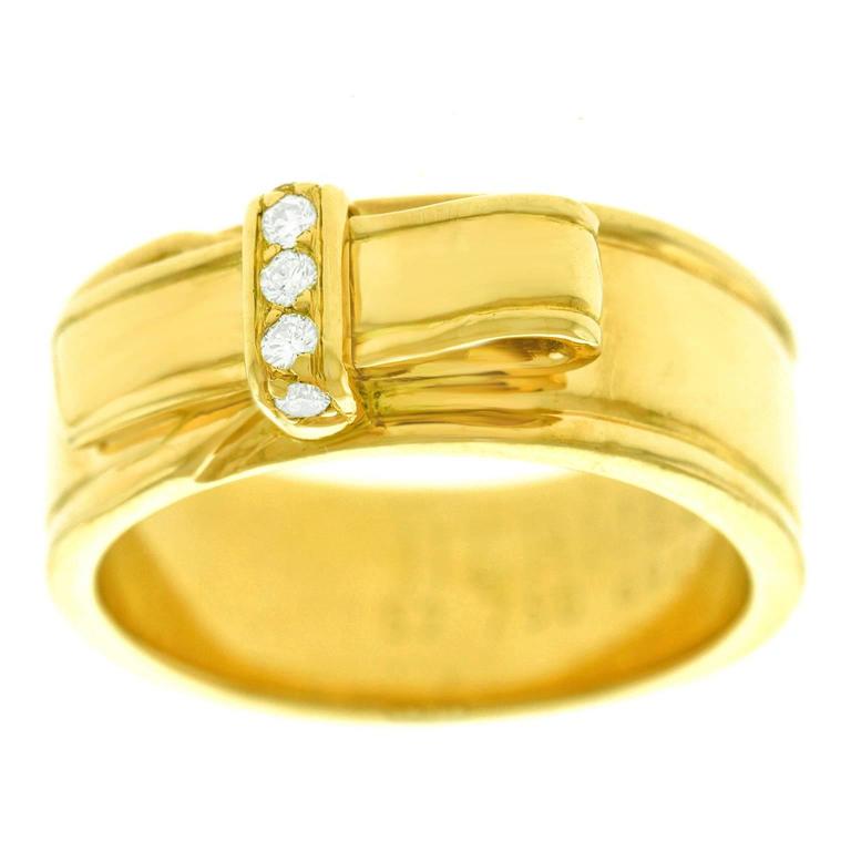 Hermes Diamond Gold Buckle Ring For Sale at 1stdibs