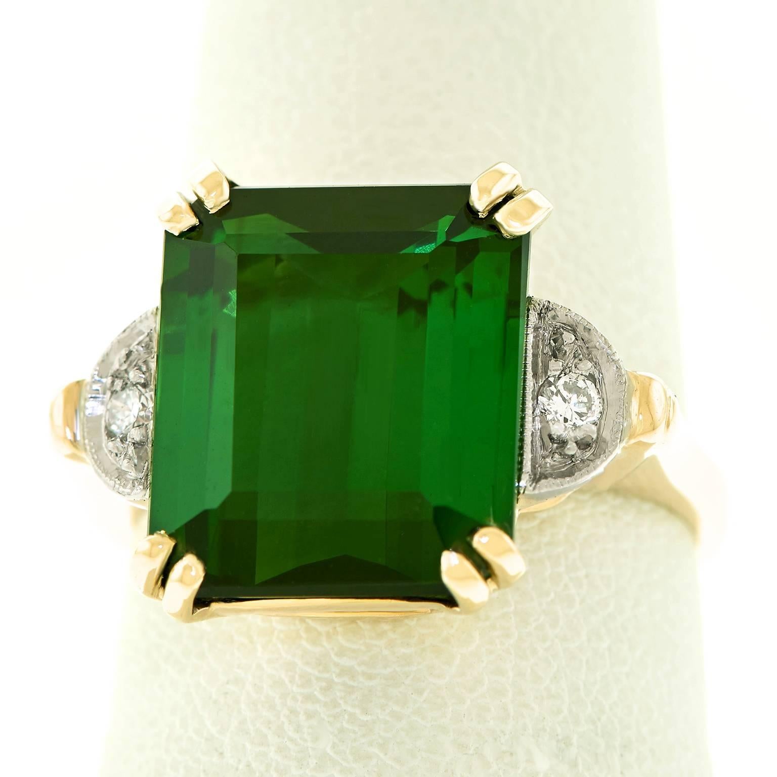 1950s F. & F. Felger Tourmaline Diamond Gold Ring 4