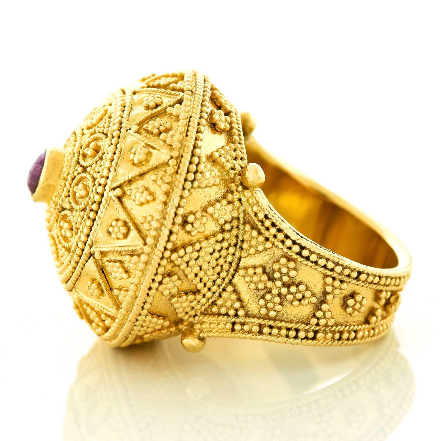 Lalaounis Byzantine Motif Ruby and Gold Dome Ring 2