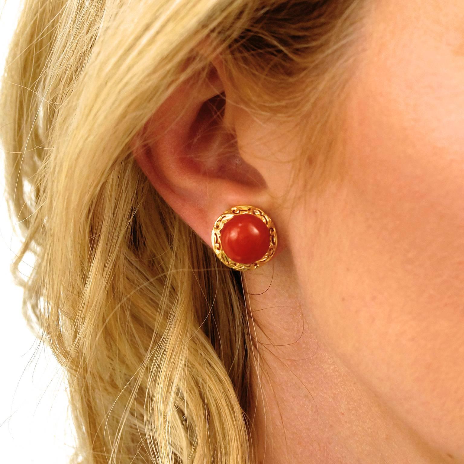 Antique Coral Earrings in Gold and Gilded Sterling In Excellent Condition In Litchfield, CT