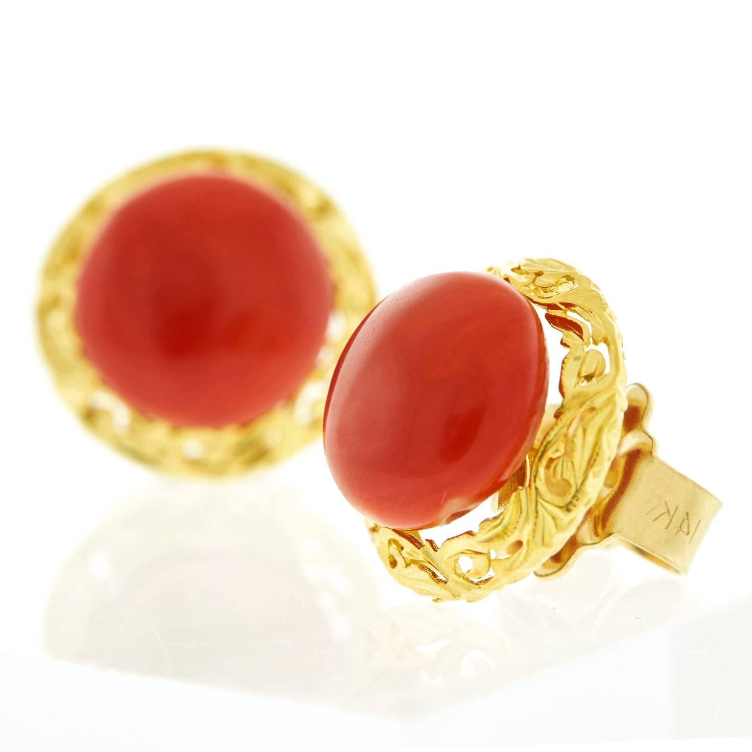 Antique Coral Earrings in Gold and Gilded Sterling 2