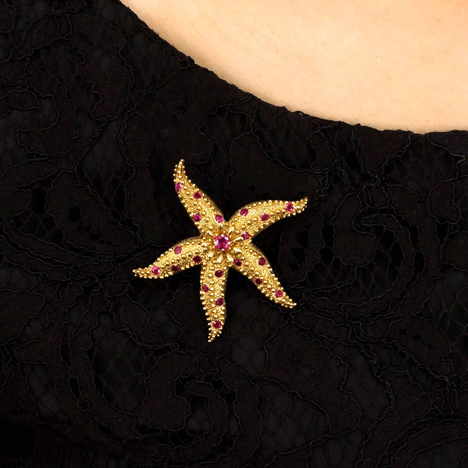 Women's Schlumberger for Tiffany  Ruby Set Starfish Gold Brooch