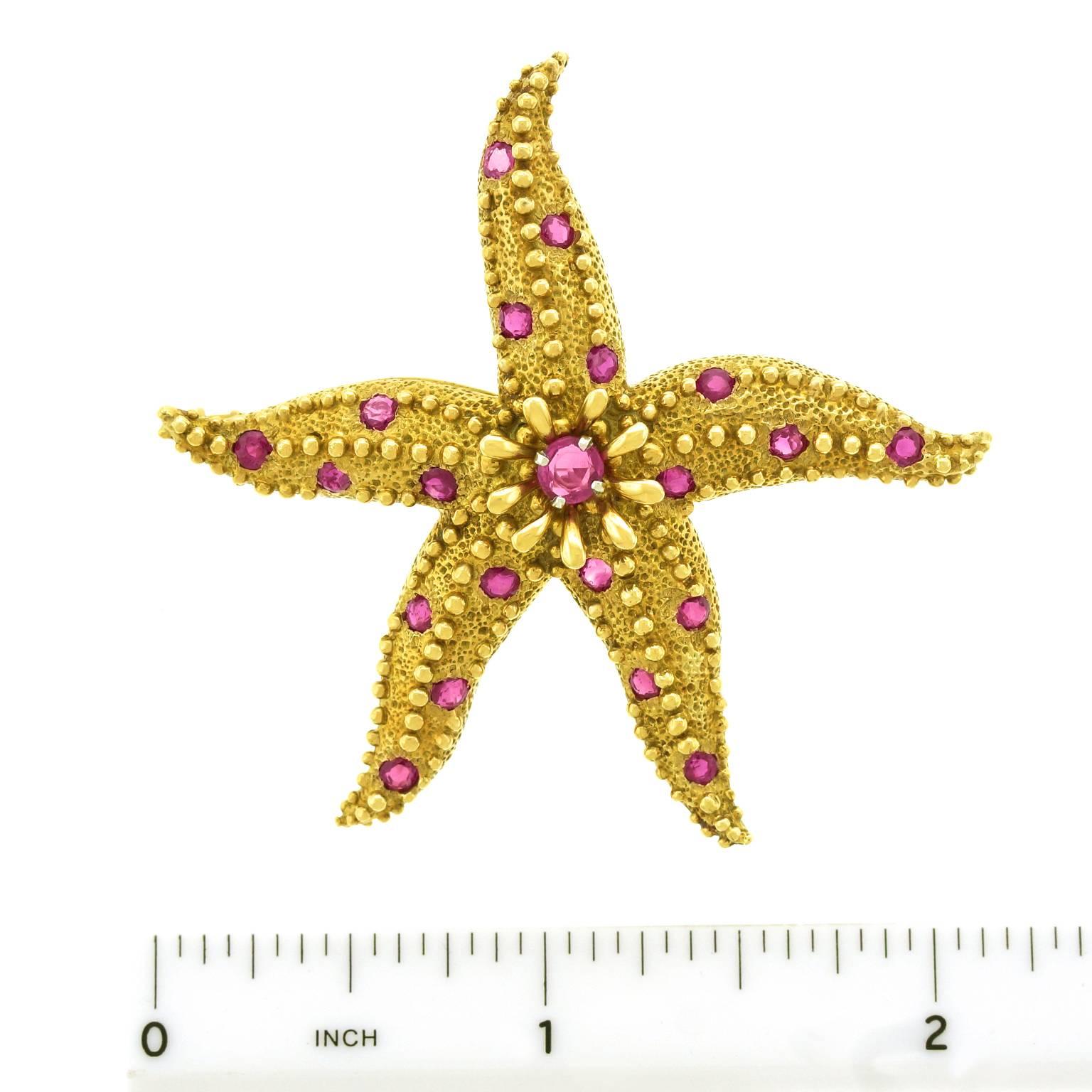 Schlumberger for Tiffany  Ruby Set Starfish Gold Brooch 2