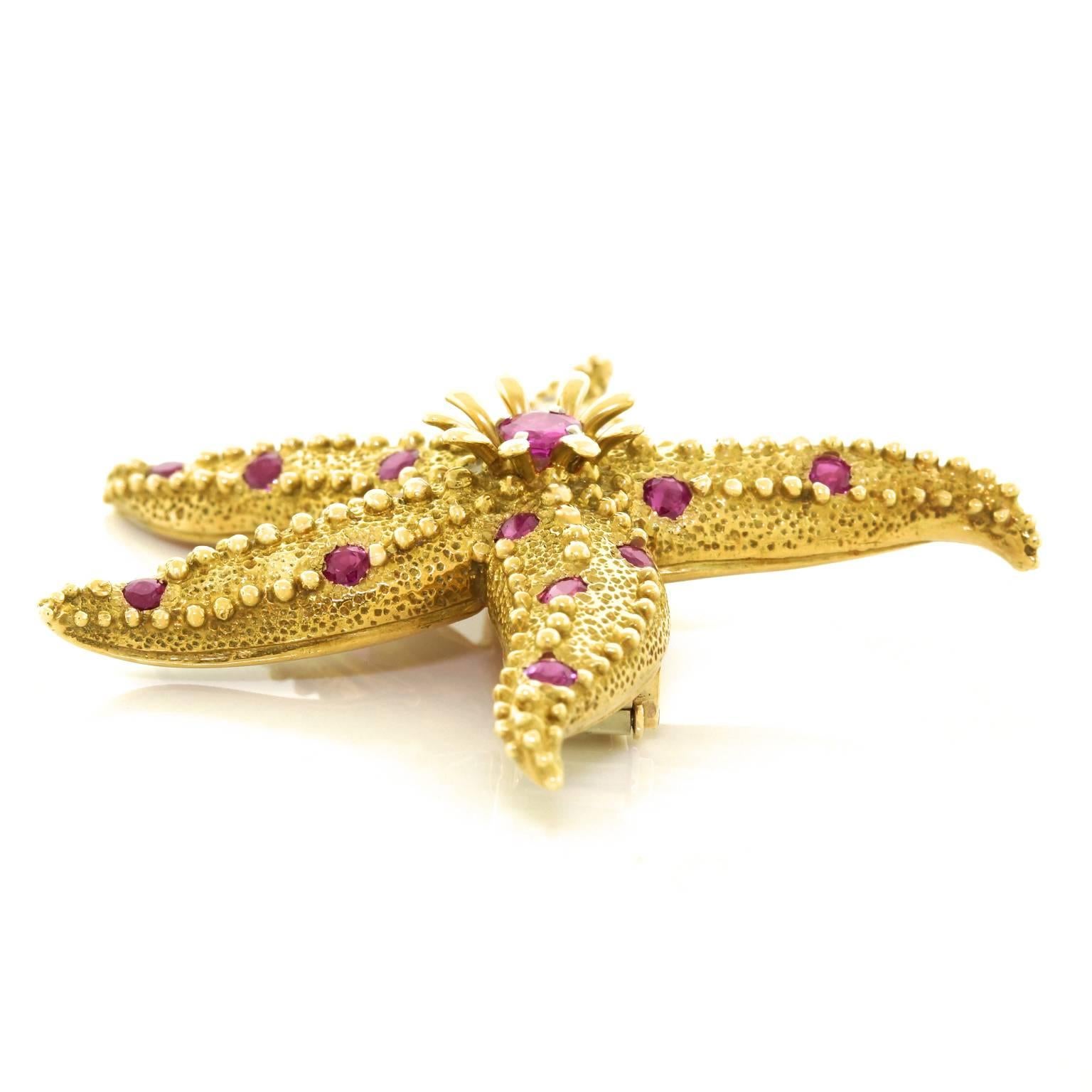 Schlumberger for Tiffany  Ruby Set Starfish Gold Brooch 3