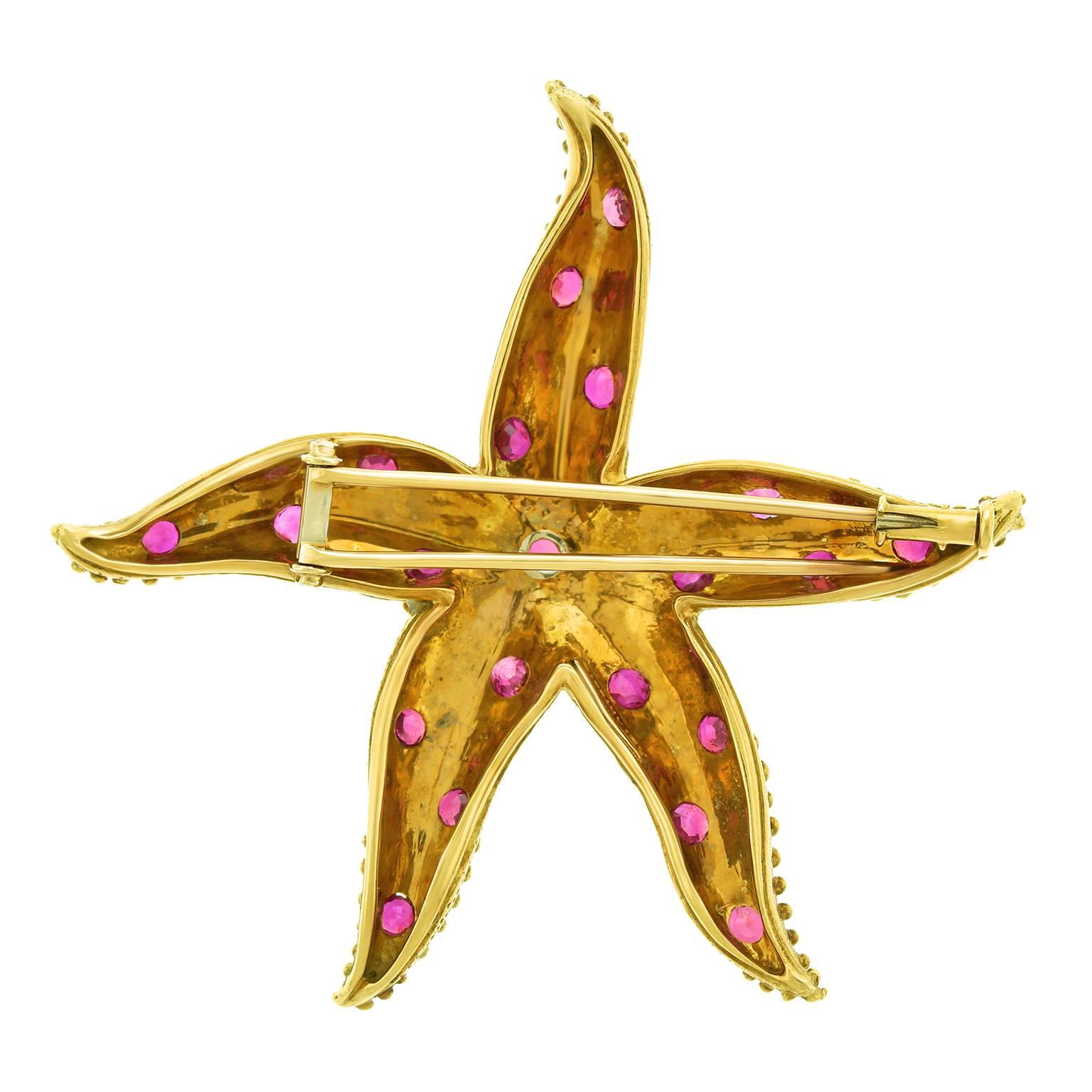 Schlumberger for Tiffany  Ruby Set Starfish Gold Brooch 4