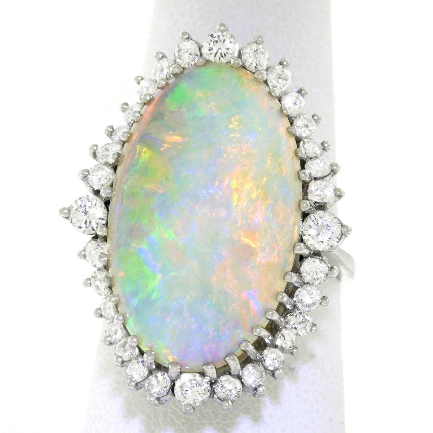 Modernist Opal Diamond Gold Ring For Sale at 1stdibs