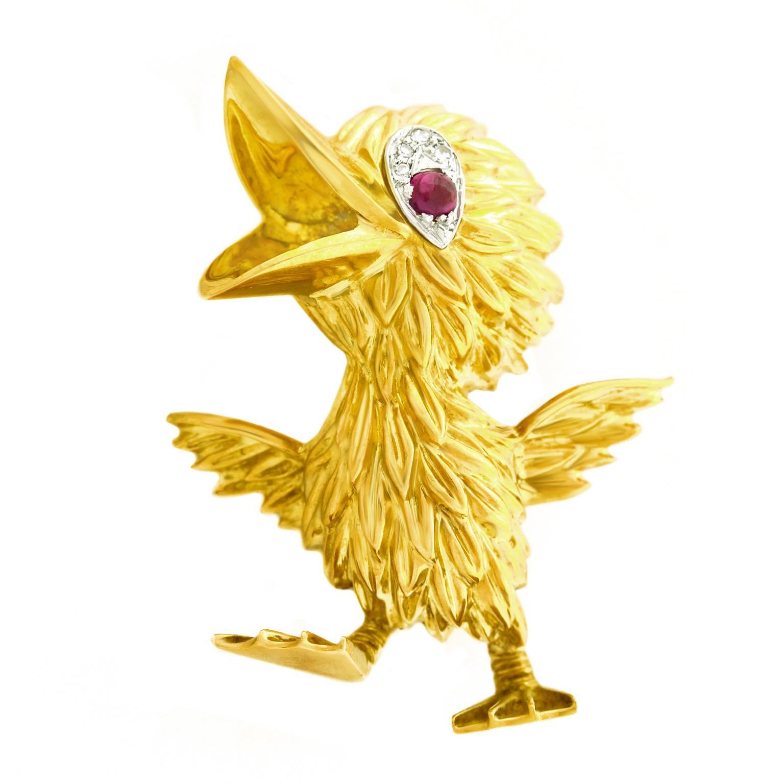 Hammerman Bros. Whimsical Fifties Bird Brooch In Excellent Condition In Litchfield, CT