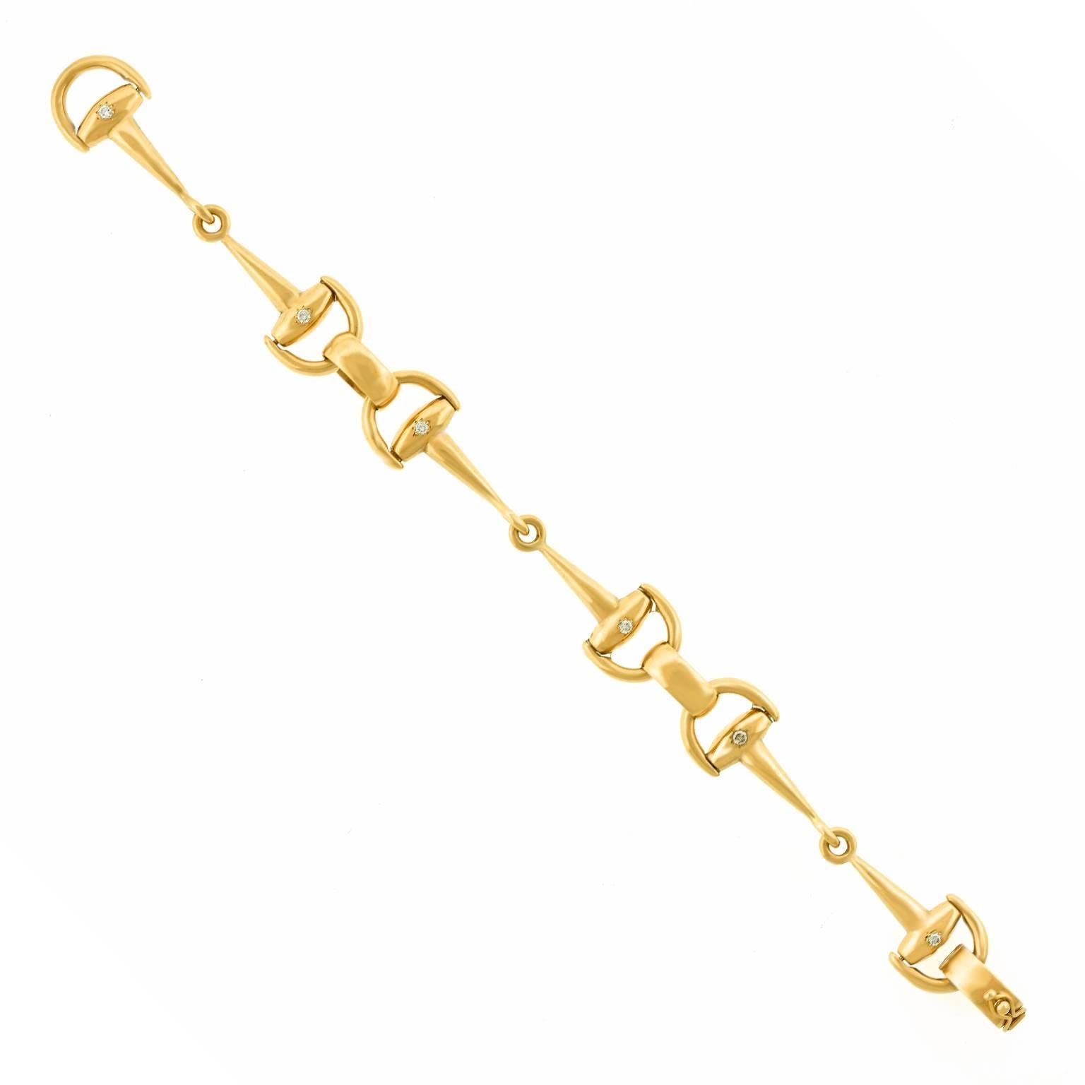 Diamond-Set Gold Horse Bit Bracelet In Excellent Condition In Litchfield, CT