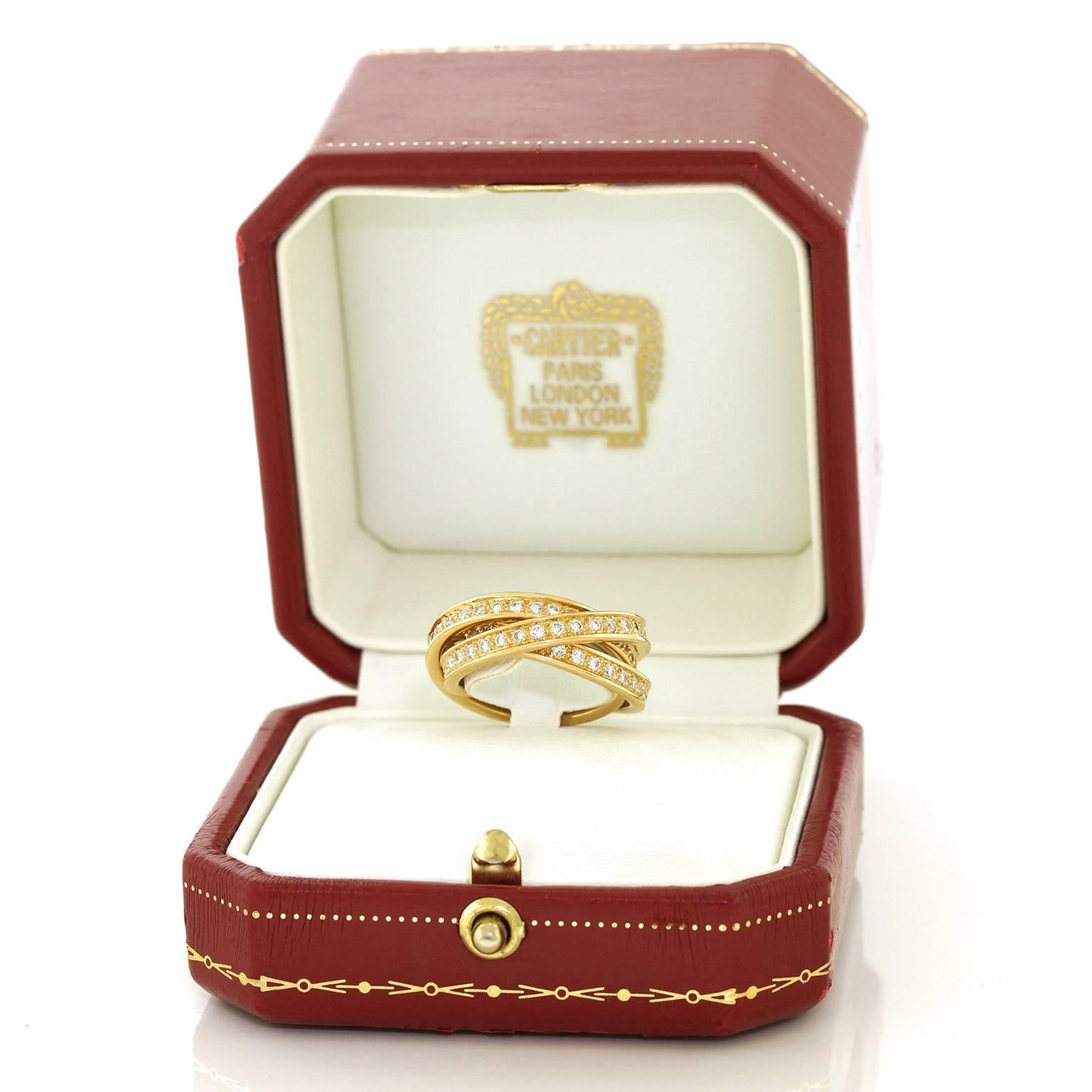 Cartier Diamond Gold Trinity Rolling Ring In Excellent Condition In Litchfield, CT