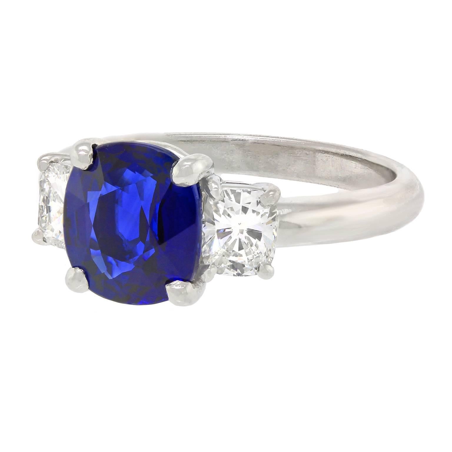 2.50 Carat Sapphire, Diamond and Platinum Ring GIA Certified