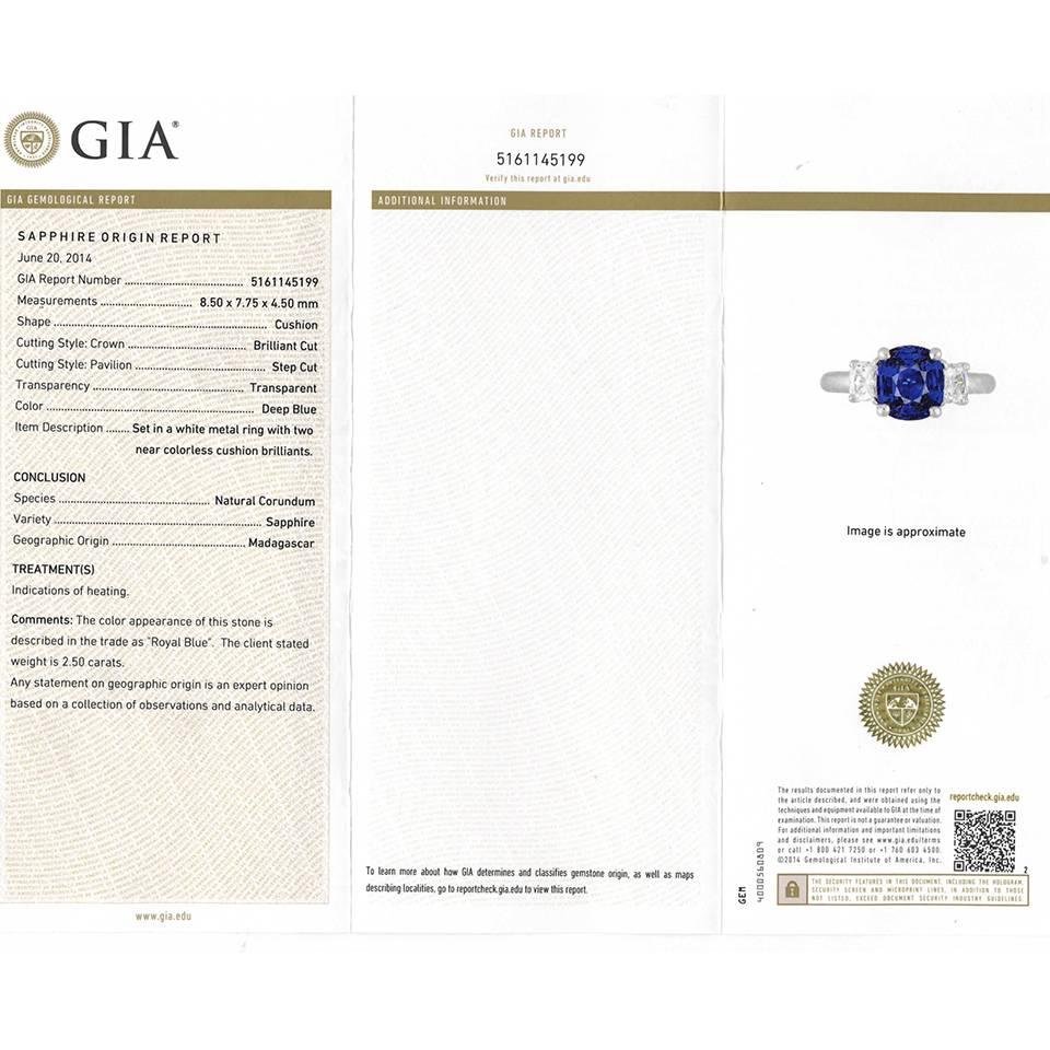 2.50 Carat Sapphire, Diamond and Platinum Ring GIA Certified 3