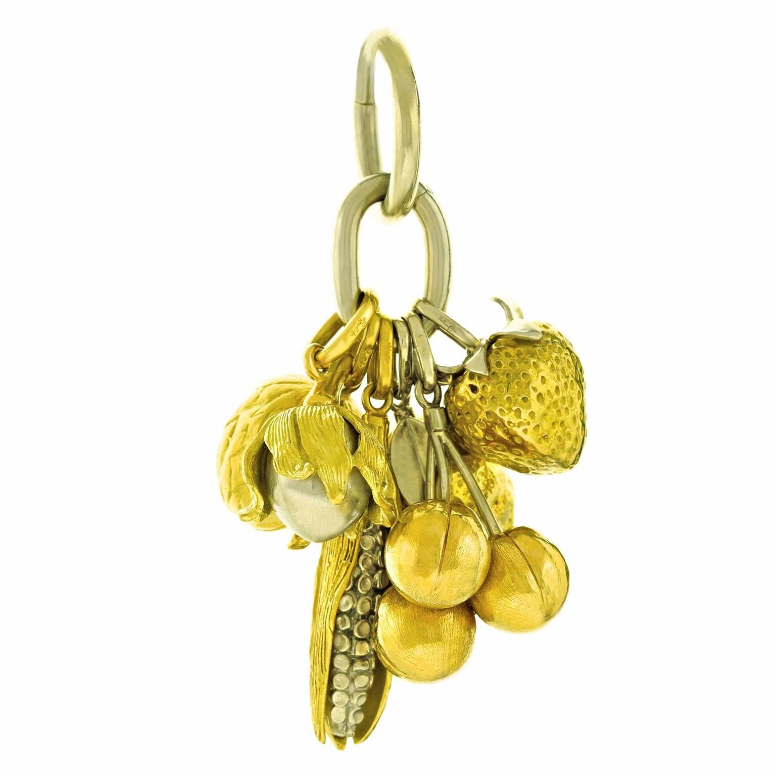 Pomellato Botanical Motif Gold Charms Pendant In Excellent Condition In Litchfield, CT